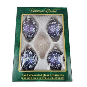 Commodore Ornaments Christmas Classics Blue White Glitter Snowflakes Vintage